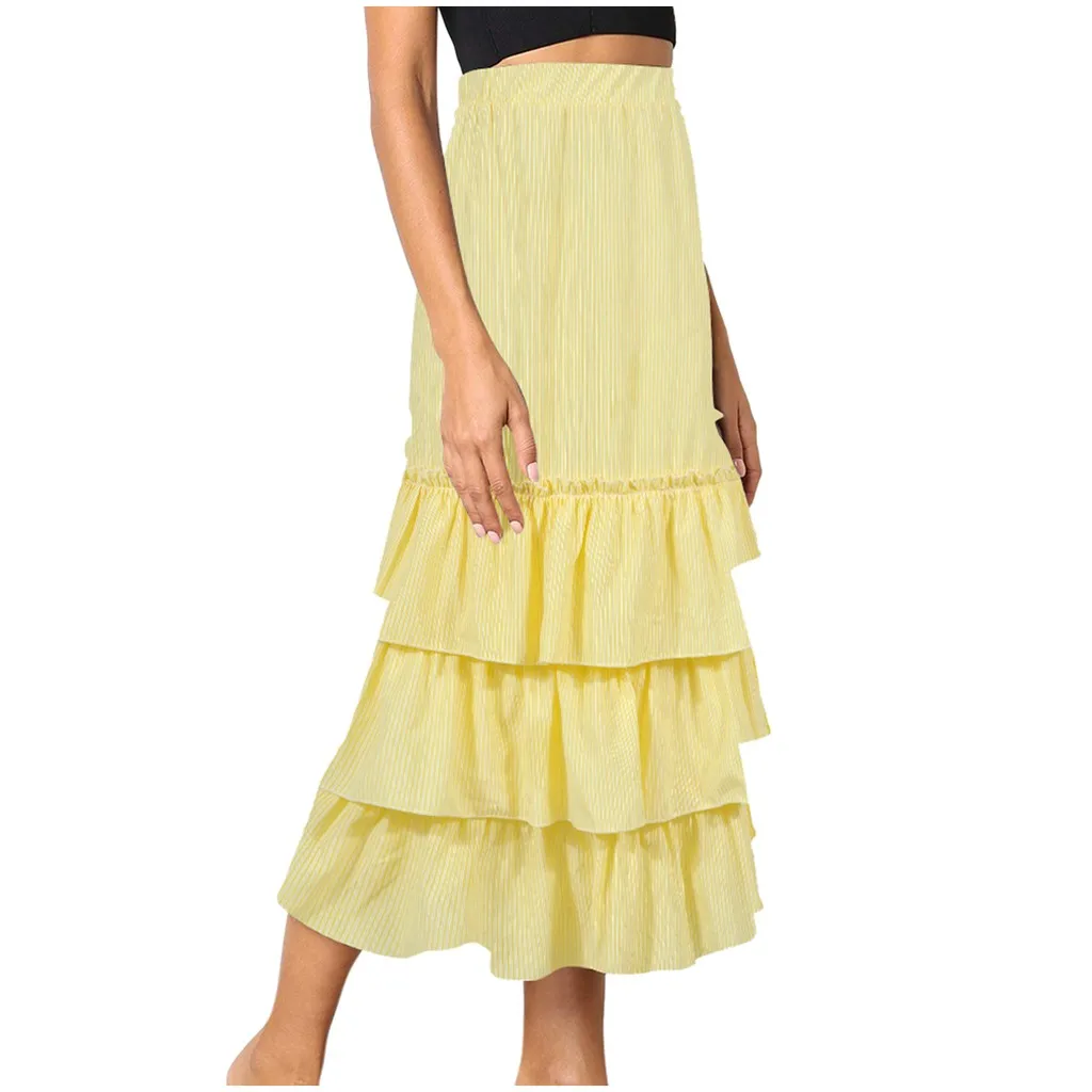 Летние юбки с высокой талией Корейская эластичная юбка полосатый принт оборки сексуальный клубный бодикон длинная юбка Y530