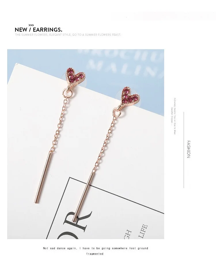 925 Love Eardrop Girl Super Fairy Temperament Simple Baitaan Earrings Small Fresh Sweet tassels Long-style Personality (13)