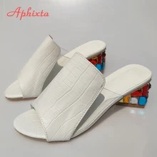 Aphixta/яркие стразы; женские босоножки; шлепанцы; прозрачные летние женские туфли на каблуке с открытым носком; большие размеры 34-44