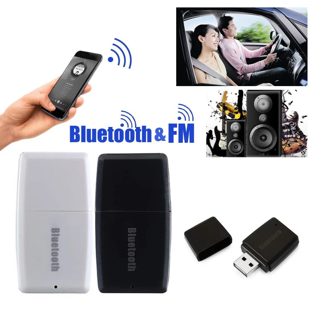 

2 in 1 Wireless USB+FM Transmitter Bluetooth V4.1 + EDR 3.5mm Music Audio Receiver for Car Radio Home Theatre Speaker Computer