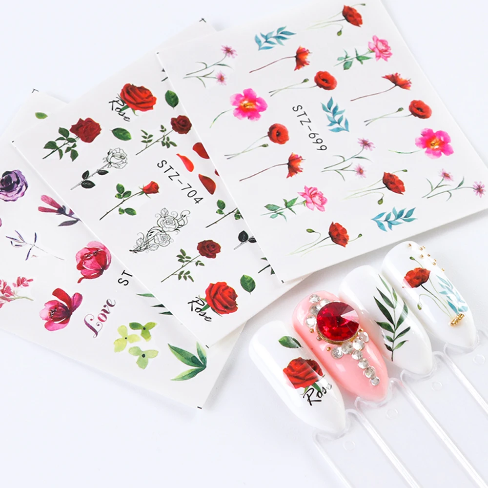 1 шт водная наклейка для ногтей цветочный дизайн слайдер Фламинго сушеные Цветочные маникюрные обертывания Фольга Дизайн ногтей Декор CHSTZ683-706