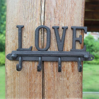 

European Country Industrial Accents Vintage LOVE Letters Cast Iron Home Decor Wall Hook With Four Hangers