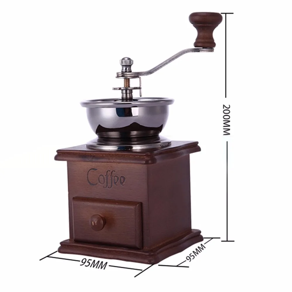 Античный бытовой ручной измельчитель кофе кофемолка из нержавеющей стали с деревянной основой кофемолка
