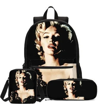 

3Pcs/Set Portfolio School Bags For Teenager Girls Boys Stars Marilyn Monroe 3D Printed Backpacks Casual Daypacks Mochila Escolar