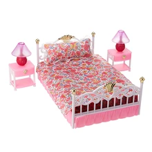 For Barbie Furniture Sweet Dream Bed Room Play Set with 2 set Bedside Table Lamp Accessories for Monster High Doll nk one set doll fashion hi fi tv theatre set dollhouse furniture decor accessories for barbie doll for monster high doll