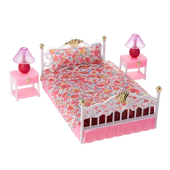 

For Barbie Furniture Sweet Dream Bed Room Play Set with 2 set Bedside Table Lamp Accessories for Monster High Doll