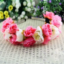 Rose Flower Crown Headbands for Women Wedding Festival Double Row Floral Garland Hairbands Free Shipping PY