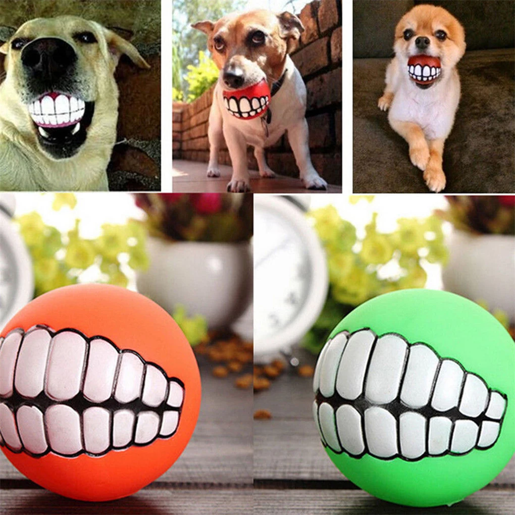 8cm Grinning Teeth Sound Ball Pet Dog Puppy Squeaky Chew Toys Bite-resistant Dog Squeaker Ball Sent Random