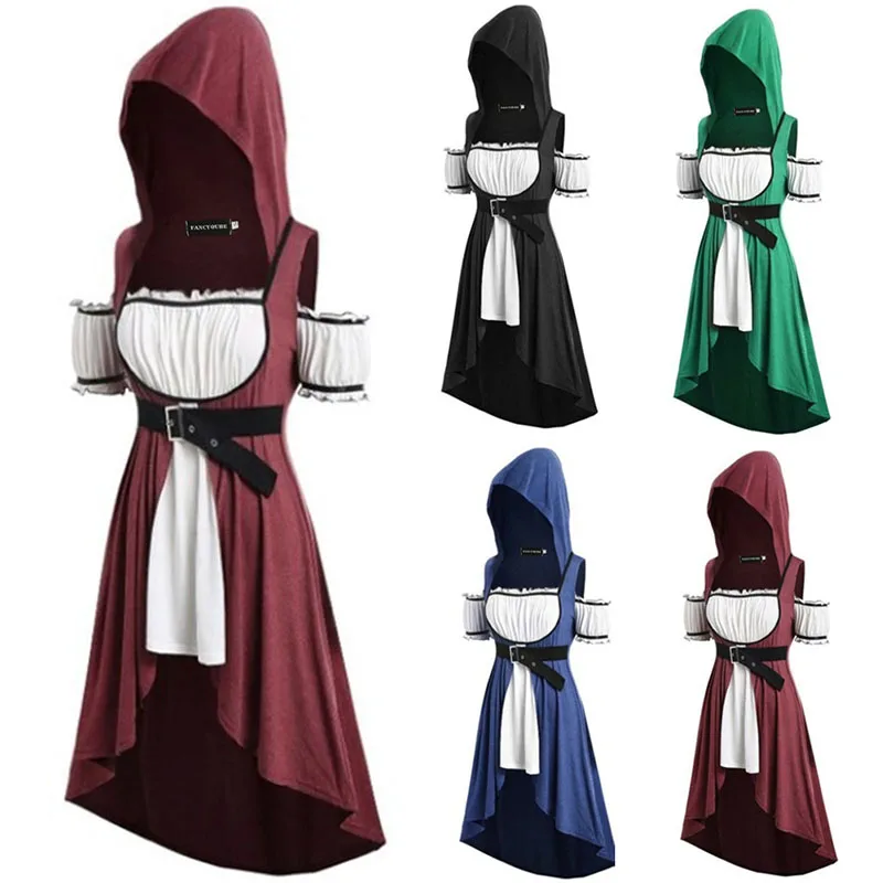 

Short Sleeve Mini Skirt Medieval Dress Tunic Renaissance Vintage Belt Princess Dress Maxi Dress Women Cosplay Costume Hoodies