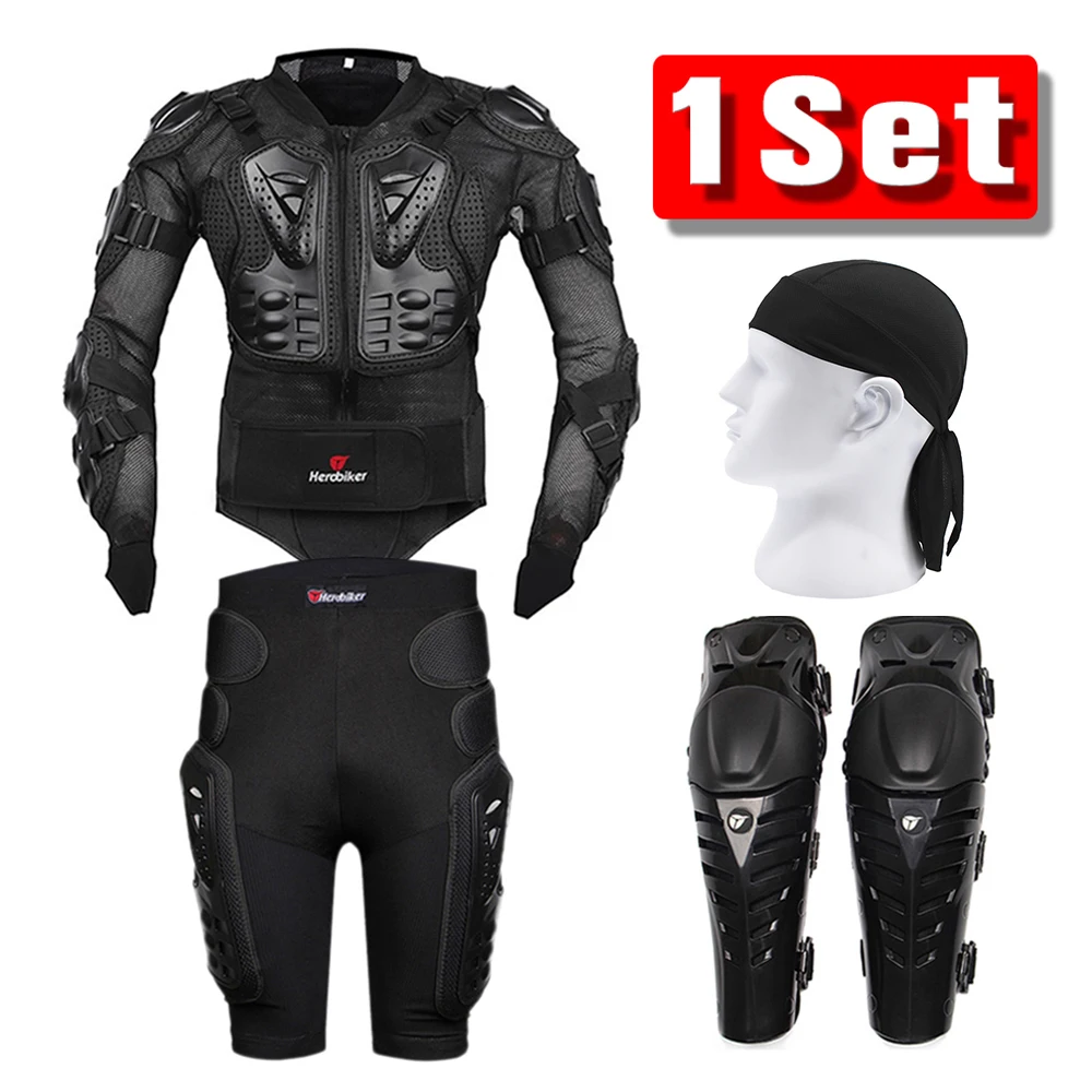 HEROBIKER мотоциклетная куртка мужская Броня Мото куртка мотоциклетная Броня костюм мотокросса мотоциклетная куртка с защитой шеи - Цвет: Black Set 2