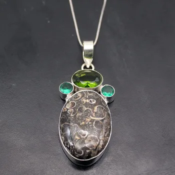 

Hermosa Attractive Natural AmmoniteJasper Topazz Pendant Necklace Unique Charms Gifts 65mm A410