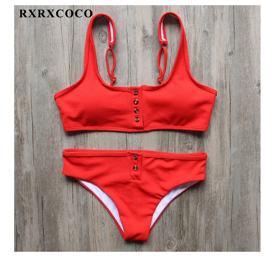 RXRXCOCO, Хит, бикини, купальник для женщин, Maillot De Bain Femme,, сексуальный комплект бикини, на пуговицах, купальник для женщин, купальник, пляжная одежда