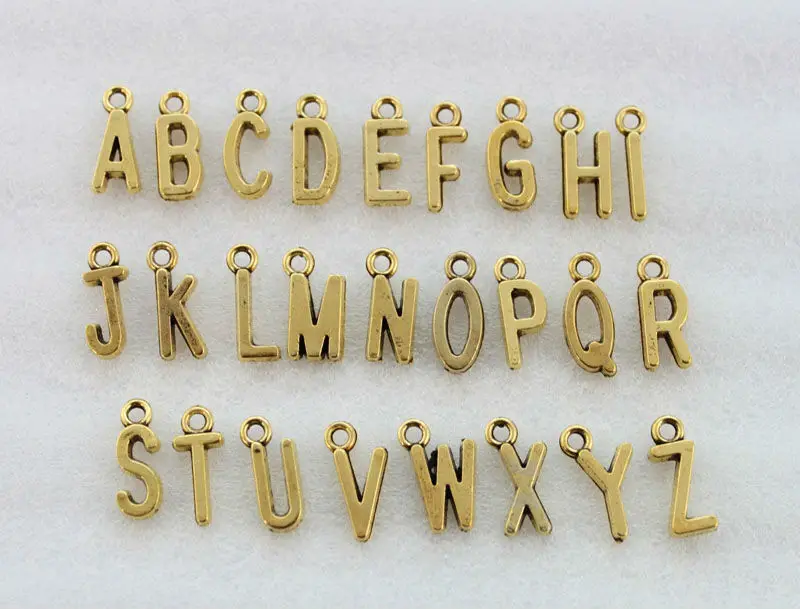 

78PCS Assorted Antiqued gold plate alphabet letter charms #23047