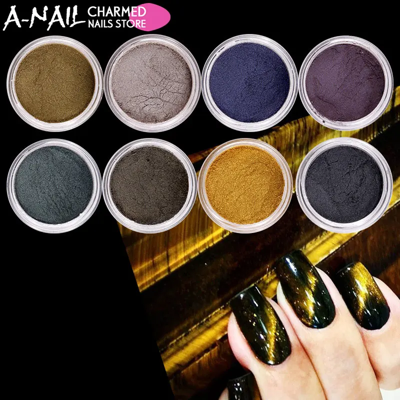 

8 Pcs/set Cat Eyes Magnet Nail Glitter 3D Powder Magic Magnetic Nail Glitter Dust UV Gel Pigment Manicure Nail Art decorations