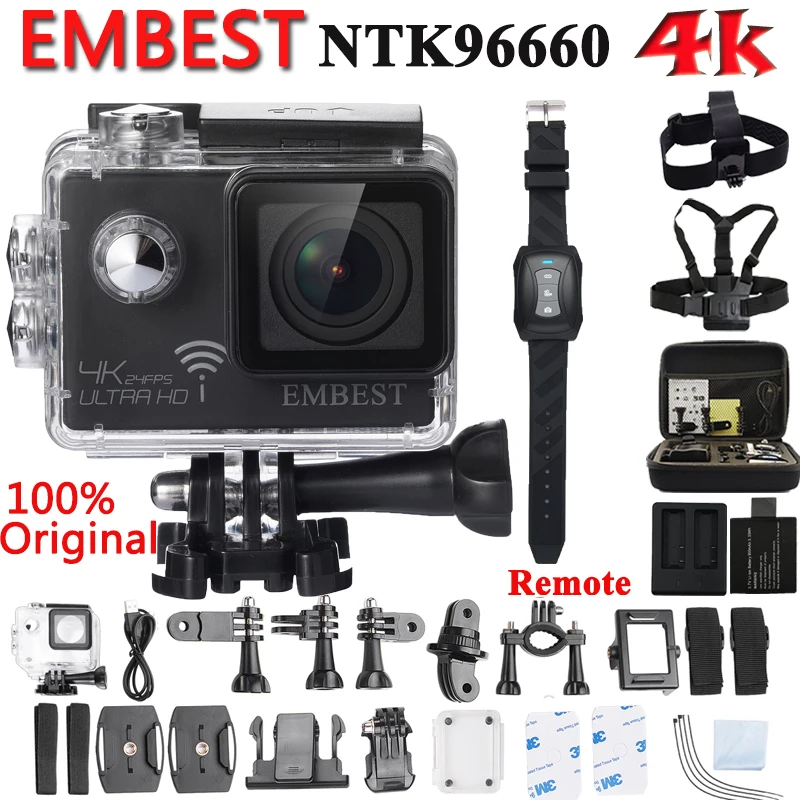 EMBEST Экшн камера Ultra HD 4 K/24fps WiFi 2 0 &quot170D водонепроницаемая Спортивная мини NTK96660 с