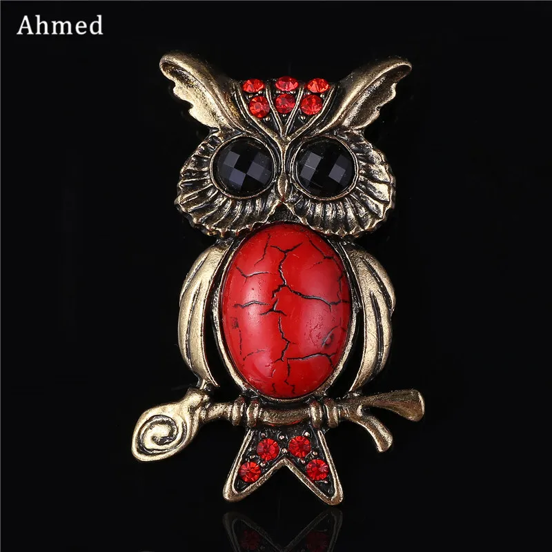 

Ahmed Vintage Cracked Synthetic Stone Owl Brooch Pin Fashion Jewelry Women Rhinestone Scarf Clip Brand Bijoux Corsage Bijouterie