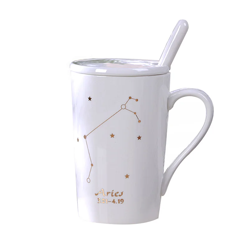 12 созвездий черный и золотой Костяной фарфор кофе молоко кружка с керамической ложкой Зодиак керамическая чашка 400 мл