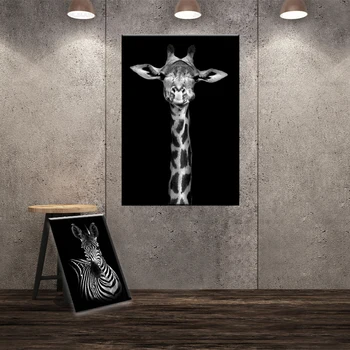 

Canvas Art Animal Posters And Prints Black and White Giraffe Elephant Zebra Painting For Living Room Wall Art Decorative Picture