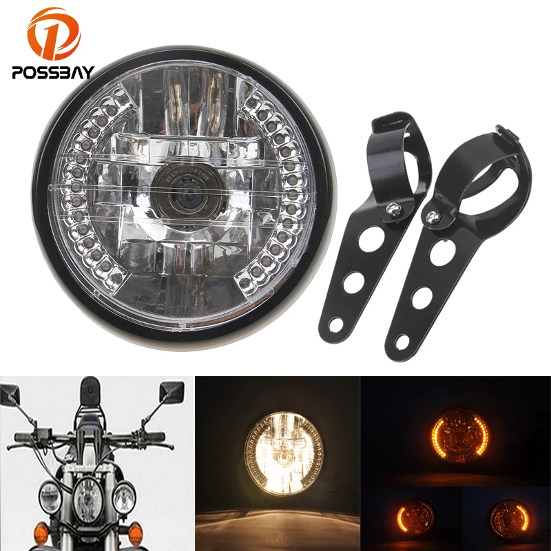 

POSSBAY 6.5'' Motorcycle Headlight Turn Signal Light With Bracket for Virago 250 FZ6 FZ1 R1 R15 YBR 125 Front Flasher Headlight