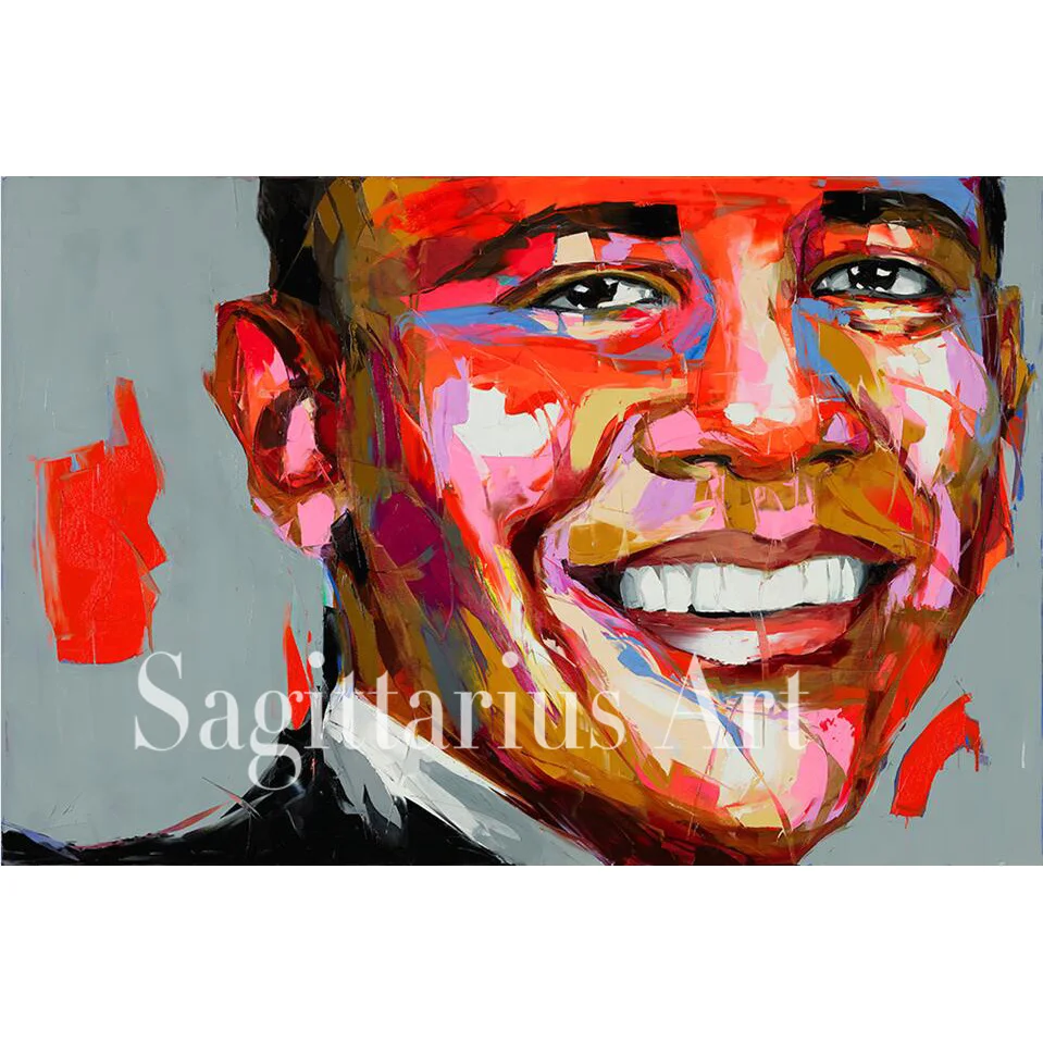 

Palette knife painting portrait Hand Painted Francoise Nielly Designer Barack Obama Oil painting on canvas Cool Face Fine Art