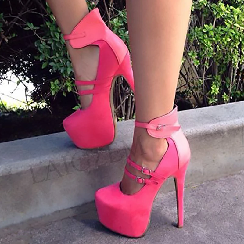 LAIGZEM CHIC Women Heels Party Club Platform Ankle Straps Ladies High Heels Sandals Shoes Woman Zapatos Mujer Large Size 34-52 (2)