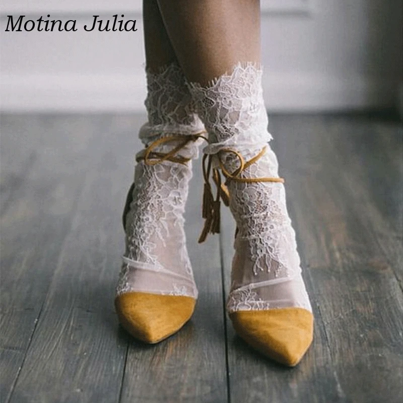 Женские кружевные носки motin julissa черные короткие на каблуке 2 пары 2019|Носки| |