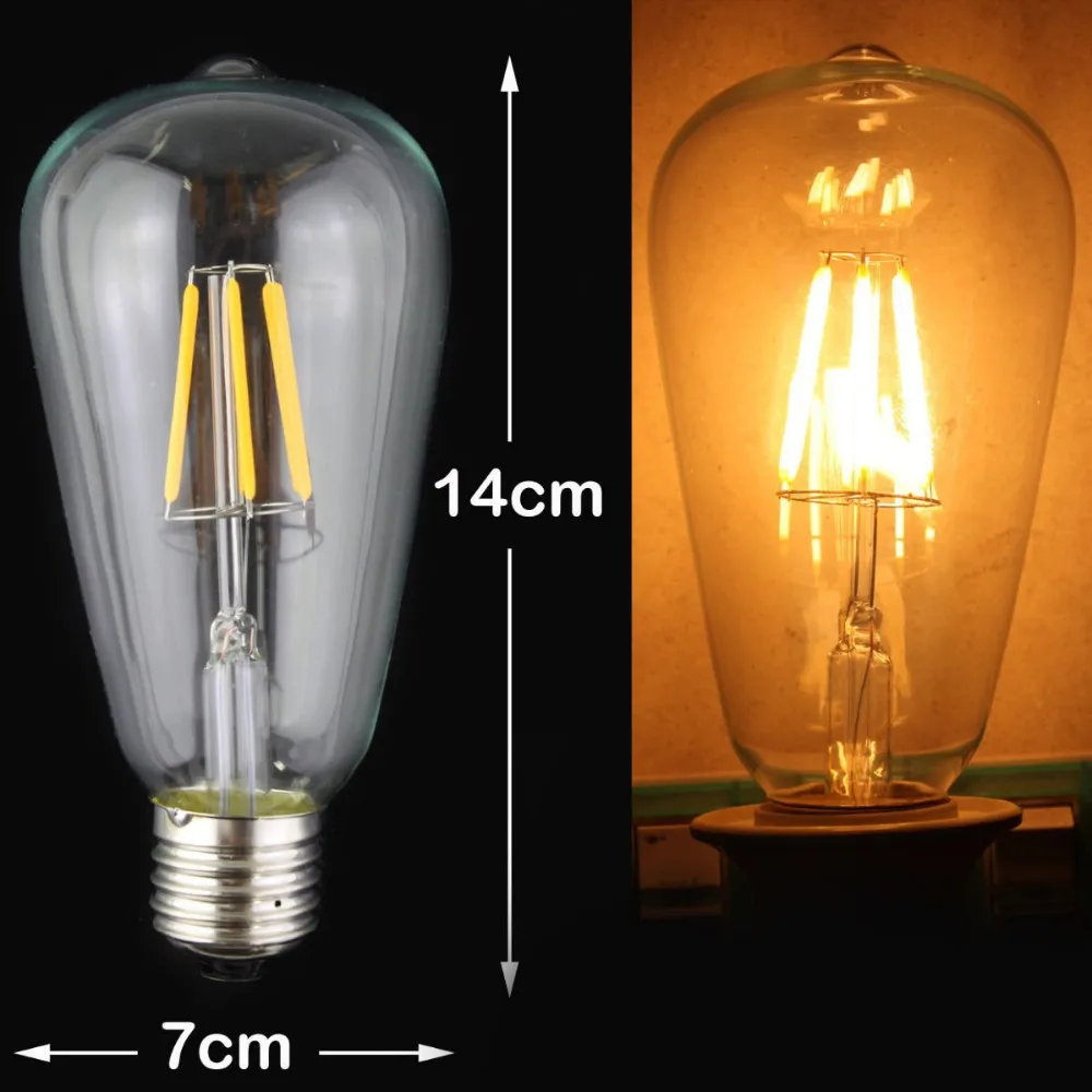 3 шт. ST64 длинные лампа накаливания E27 6 Вт 7 Вт затемнения светодиодный свет 110 В 220 В Edison ЛАМПЫ крытый лампы Винтаж лампочки Home Hotel Декор