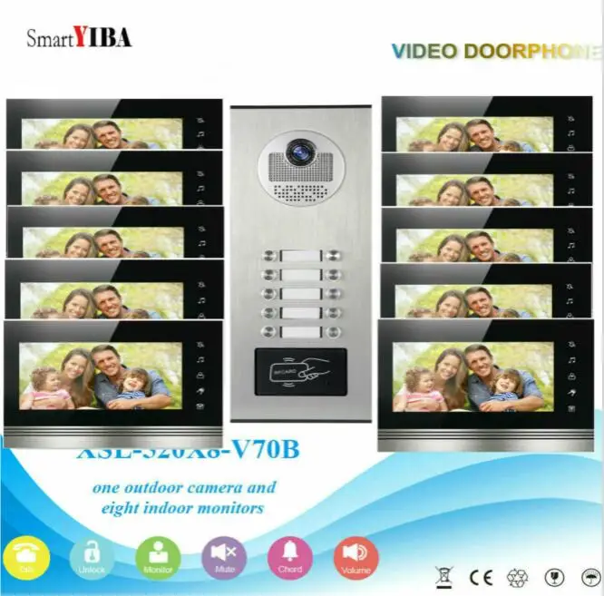 SmartYIBA 7 дюймов от 2 до 12 единиц здания домашней безопасности домофон системы квартира бытовой ЖК-дисплей визуальный домофон+ RFID камера - Цвет: V70K5301V10
