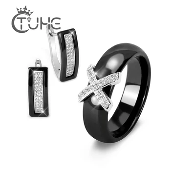 

Hot Ceramic Bridal Jewelry Sets Cubic Zircon Ring And Earring Set Rhinestone Necklace Wedding Engagement Jewelry Sets for Women