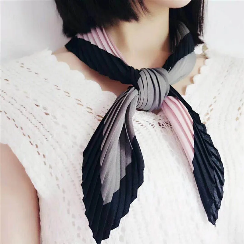 New Scarf Ladies Korean Pleated Wrinkle Small Scarf Trendy Scarf Wild
