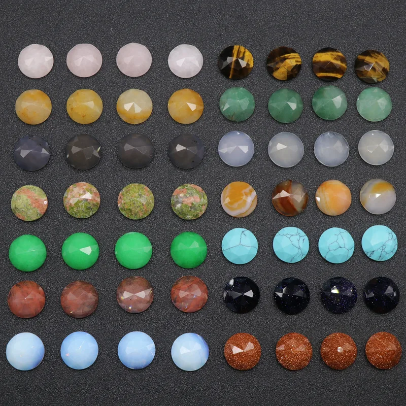 

16mm Flat Round Geometric No Hole Beads Natural Carnelian Opal Agates Quartz Turquoises Cabochon Jewelry Accessories DIY Beads