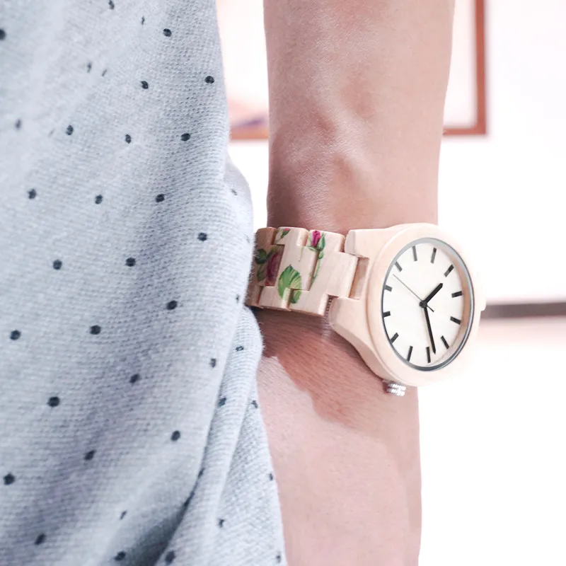 Printing Flowers BOBO BIRD L-L26 China Supplier High Quality Custom Logo Maple Wrist Watch Men Wood Watch OEM