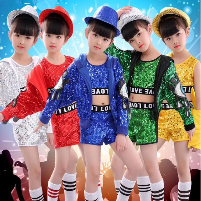 3pcs Girls Hip Hop Ballroom Modern Jazz Dance Costumes Sequined Tops+Pants+Coat  Children Party Show Clothes Kids Street Dance - AliExpress