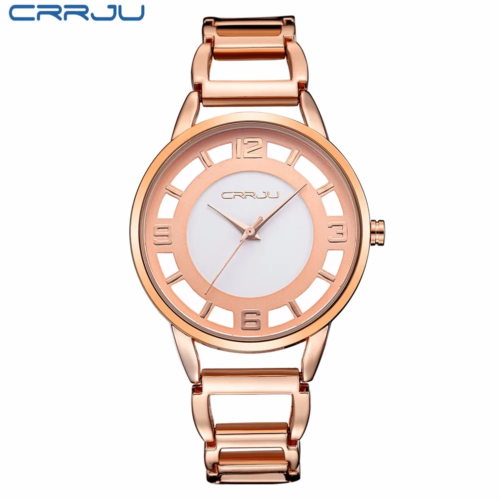 Роскошный бренд CRRJU Relogio Feminino часы женские часы из нержавеющей стали часы Дамская мода повседневные часы кварцевые наручные часы
