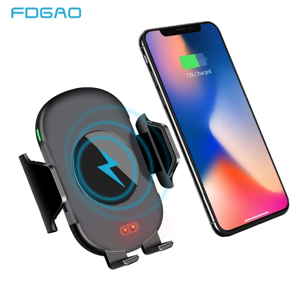 FDGAO Automatic Qi Wireless Car Charger Mount For iPhone XS Max X XR 8 10W Fast Charging Phone Holder For Samsung Note 9 8 S9 S8