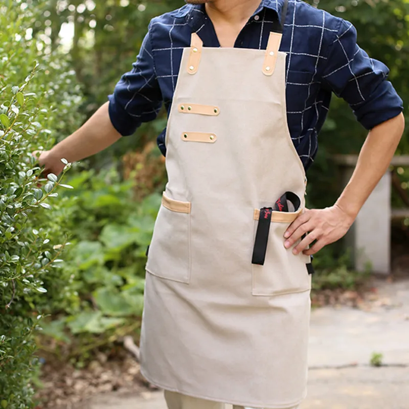 Black Khaki Canvas Apron D77-4