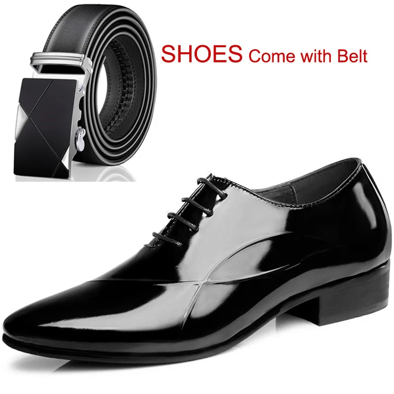 Men's Dress Shoes That Increase Height Classic Black Patent Leather Heightening Increasing Elevator Oxford