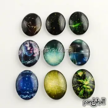 

Galaxy Starry Sky Pattern Flatback Oval Glass Cabochons for DIY Projects, Mixed Color, 25x18x5mm