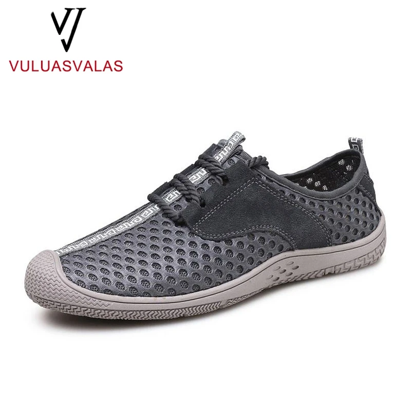 VulusValas Mesh Breathable Men Casual Shoes Lace Up Solid Color Flats Fretwork Daily Outdoor Male Footwear Size 38-44 | Обувь