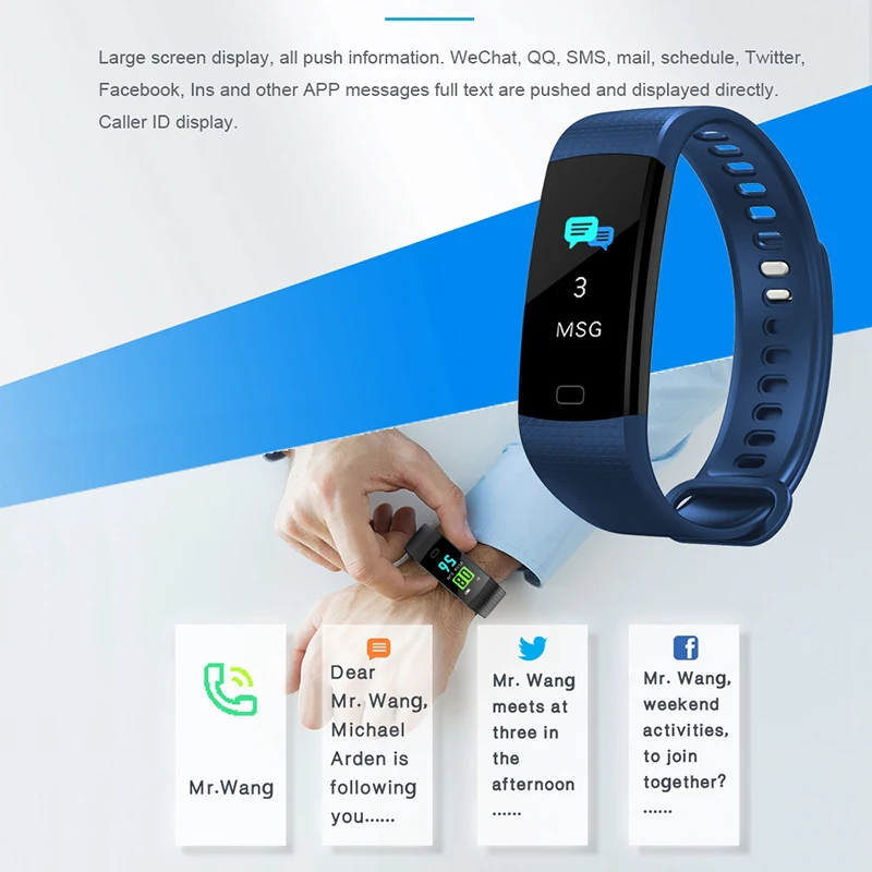 Hangrui Y5 Smart Bracelet Fitness Tracker Heart Rate Tracker Waterproof Sport Smart Wristband + Y5 Electronic Wristband Strap