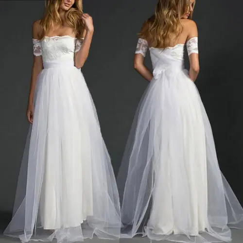 Women Ladies Summer Formal Dresses Lace Fit and Flare Dress Solid Off Shoulder Dress Slash Neck Women Dresses