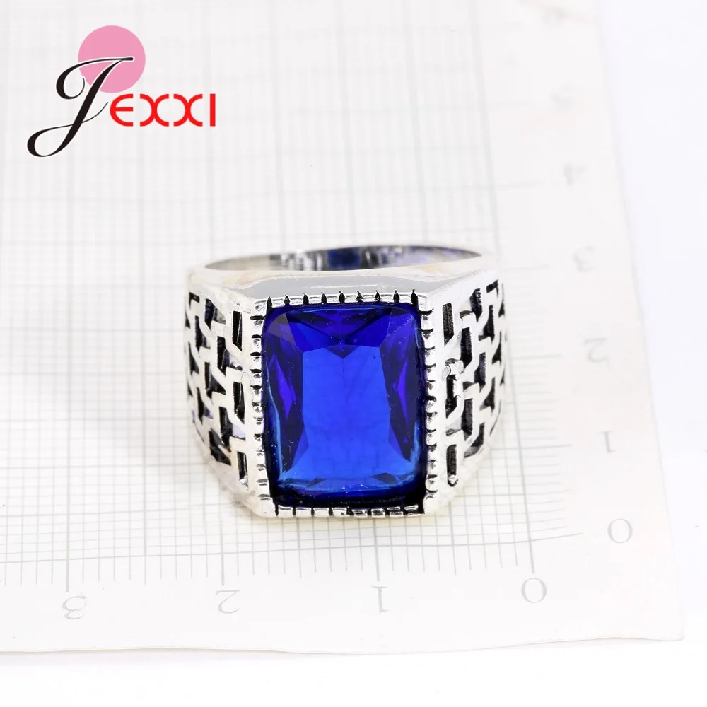 JEXXI Real 925 Silver Rings For Men Luxury Champagne CZ Stone Engagement Rings Cubic Zirconia Wedding Rings Men Jewelry Bijoux