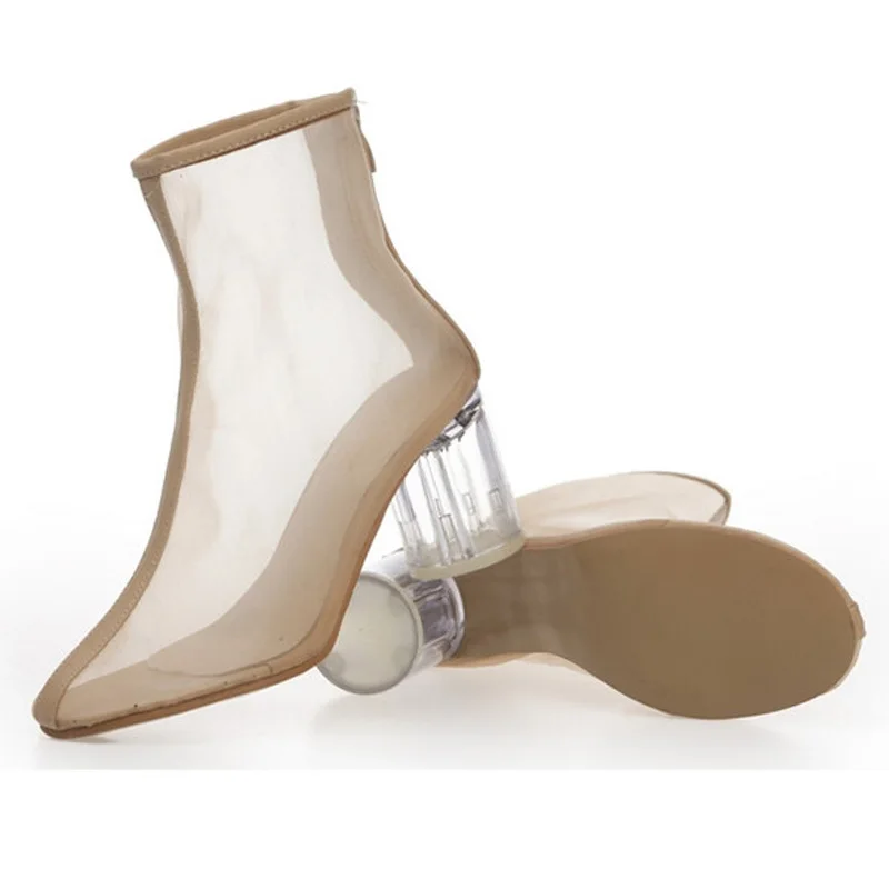 Summer Women Sandals Ankle Boots Sexy Pointed Toe Clear High Heels Shoes Woman Crystal Round Heels Nude Black Sandals Lady Pumps (5)