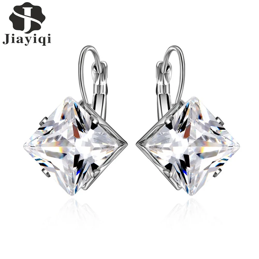 

Korean Style Rhombus Silver Color Earrings for Women Girls Wedding Fashion Jewelry Earrings Cubic Zirconia Christmas Gifts