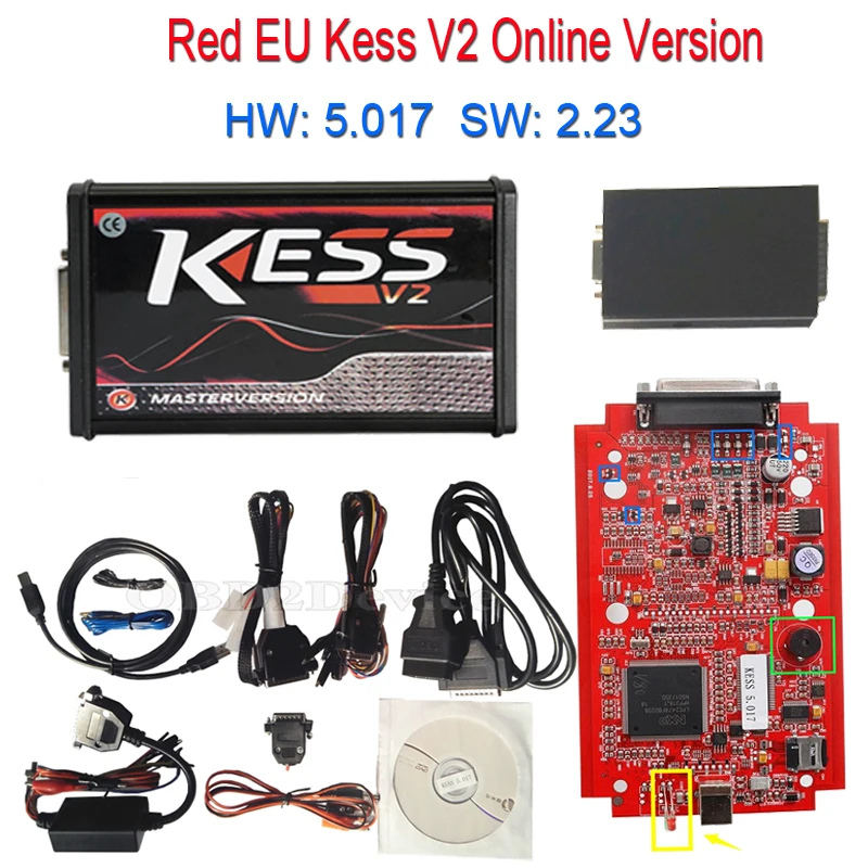 Онлайн Красный Kess V2 5,017 мастер Kess V5.017 ЕС программный чип V2 V2.23 V5.017 OBD2 ЭБУ менеджер тюнинговые наборы для автомобиля/грузовика/велосипед