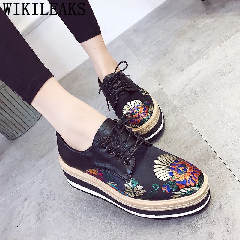 High Quality Embroidered Flowers Platform Shoes Women Luxury Brand Flats  Zapatillas Mujer Casual Ladies Shoes Sapato Feminino