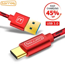 TORRAS USB Type C Cable For Samsung Galaxy Note 8 S8 S9 3A Fast Charge Phone USB 3.0 Cable Type-C USB Cabo For Oppo FindX X