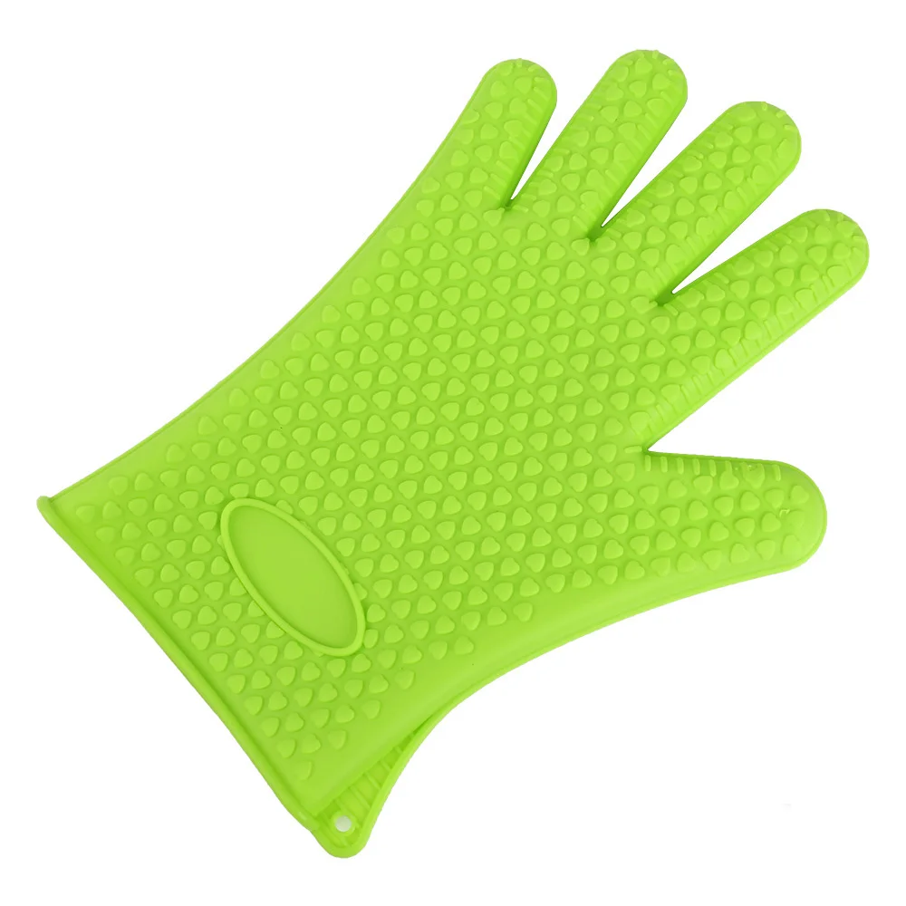 Термостойкая Силиконовая прихватка, толстая кухонная рукавица для Гриль-барбекю, перчатка для выпечки, кухонная перчатка для барбекю, кухонные гаджеты - Цвет: Green