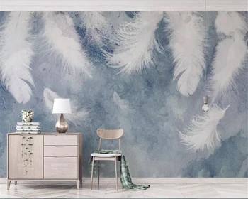 

beibehang 3d wallpaper walls Ink hand drawn feathers small fresh Nordic TV background wall paintingwall paper for kids room