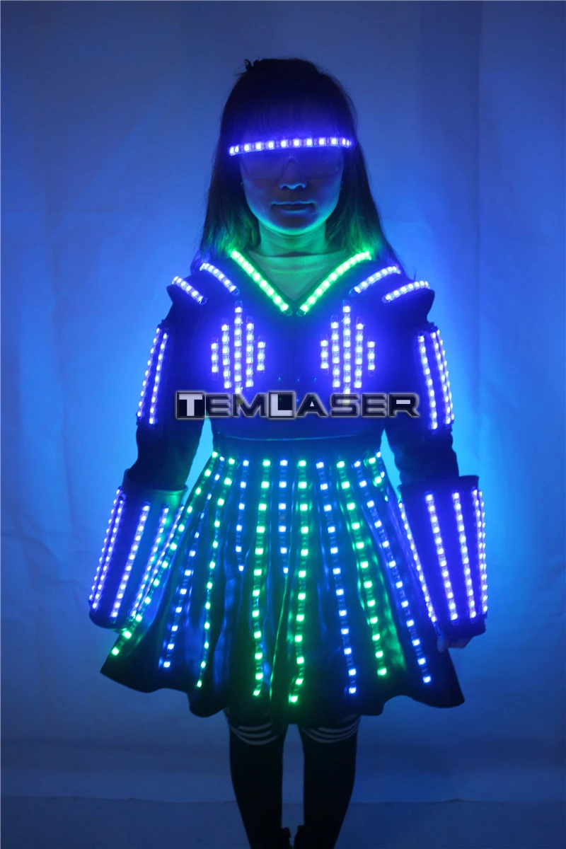 RGB цвет светодиодный робот костюм мужской светодиодный светящаяся Одежда для танцев для ночных клубов вечерние товары KTV